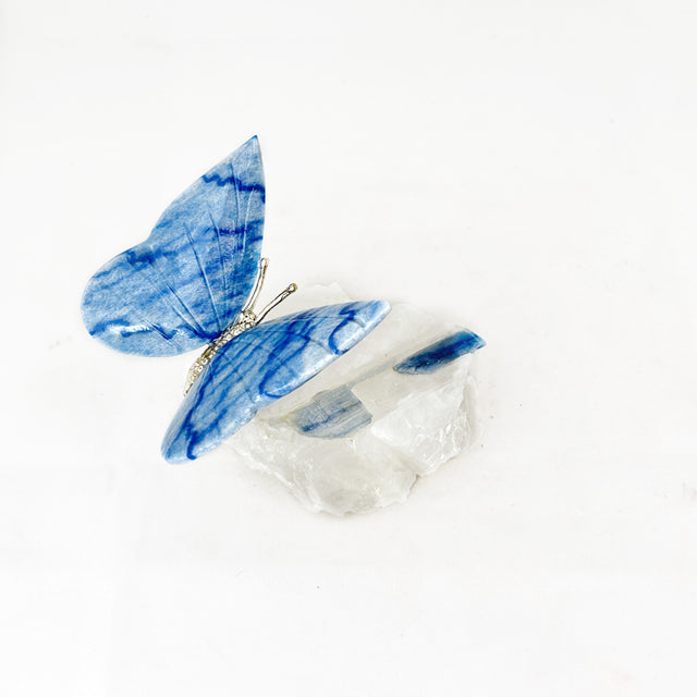 Blue Quartz Butterfly Carving with Rock Crystal
