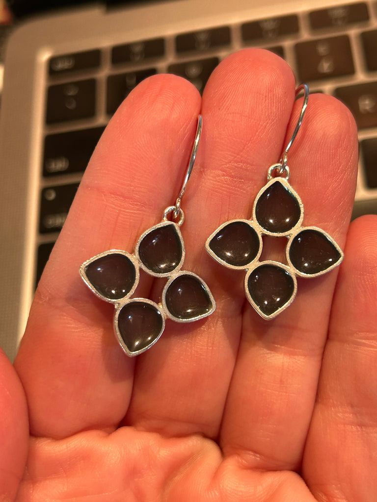 Grey Four Petal Earrings