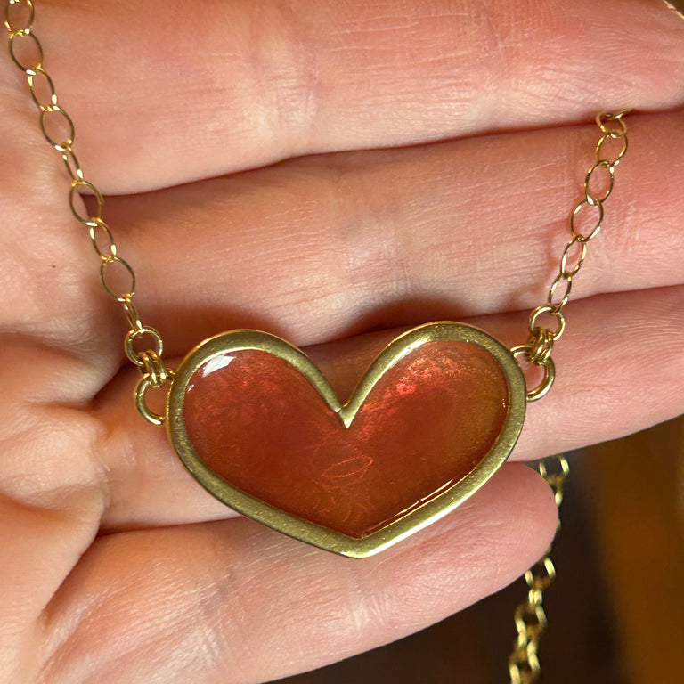 Golden Pink Heart Pendant Necklace