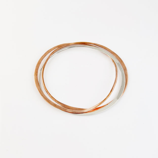 Interlocked Copper + Sterling Bangles