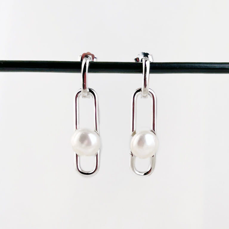 Pearl + Paperclip Earrings