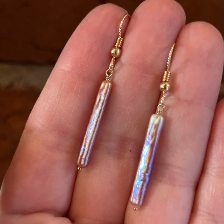 Lavender Pink Cultured Stick Pearl Earrings