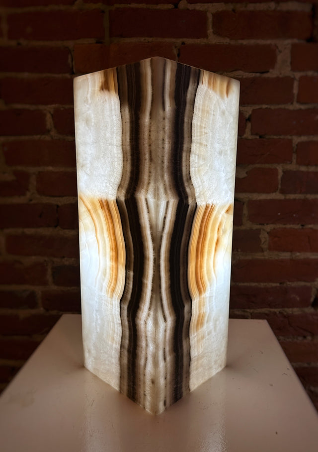 Medium Black + White Calcite Rectangle Lamp