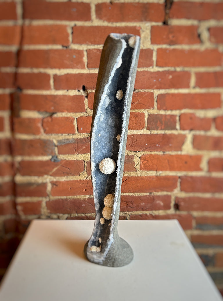 Okenite "Blooms" in Quartz Pillar Geode