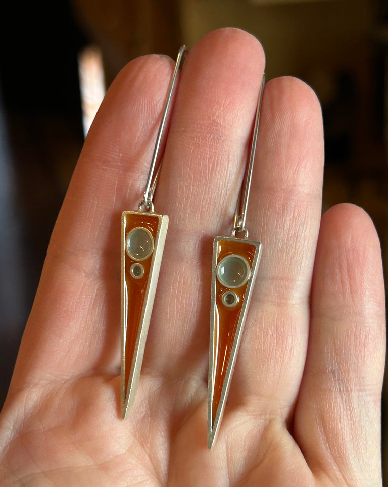 Orange + Grey-Green Triangle Earrings