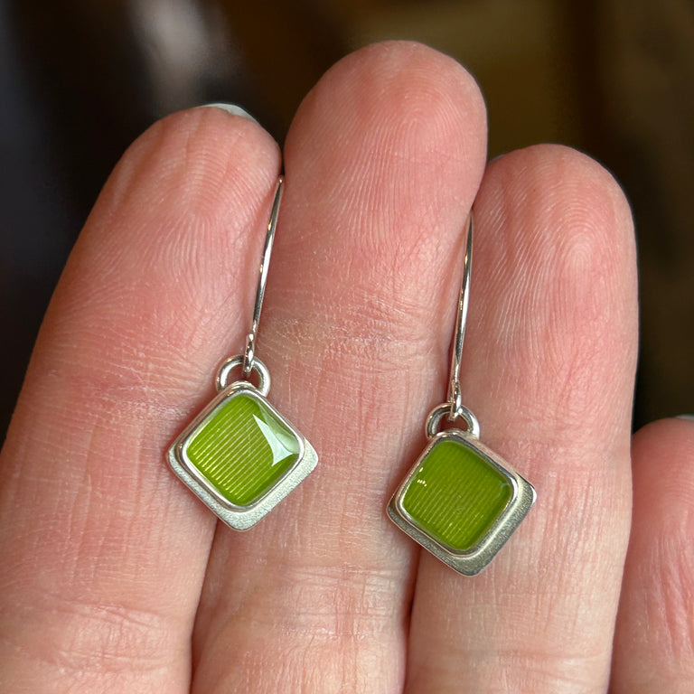 Tiny Chartreuse Chiclet Earrings
