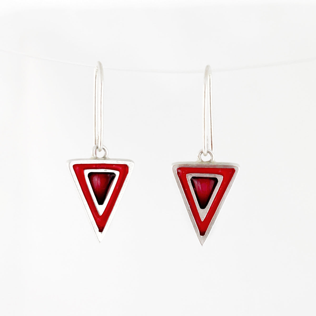 Small Red Nesting Triangle Earrings