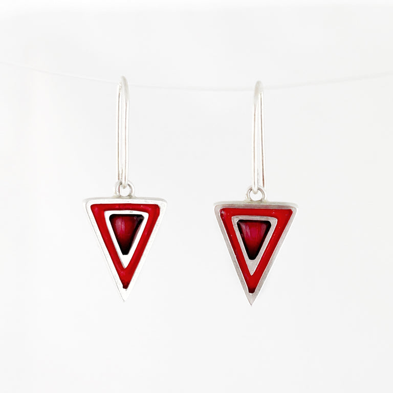 Small  Red Nesting Triangle Earrings
