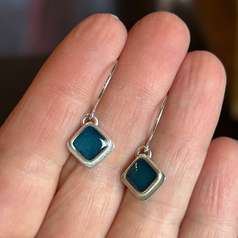 Tiny Teal Chiclet Earrings