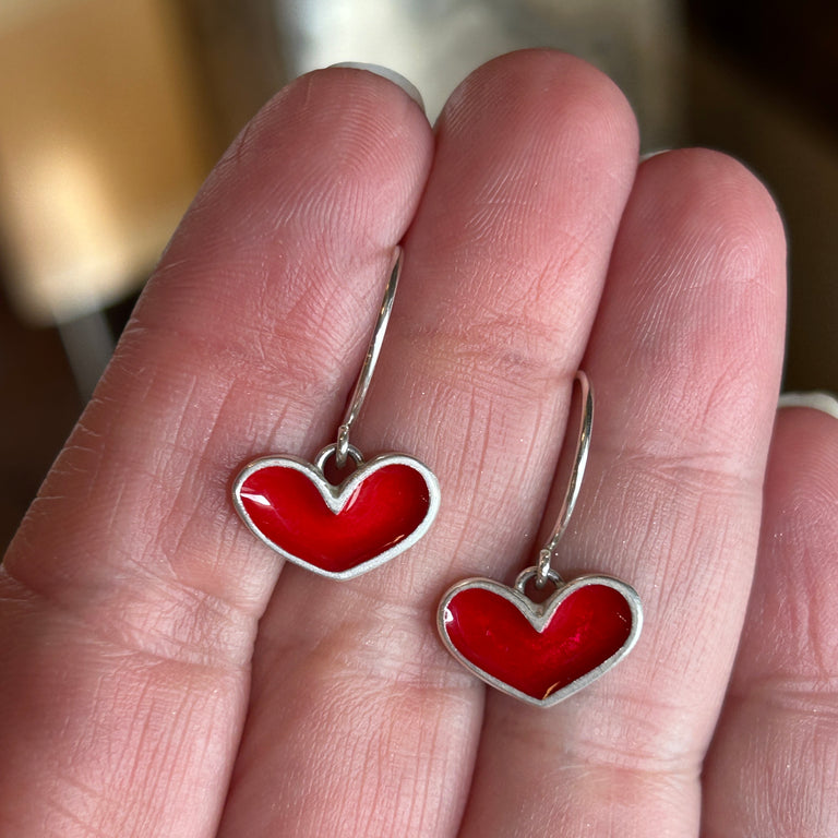 Red + Silver Heart Earrings