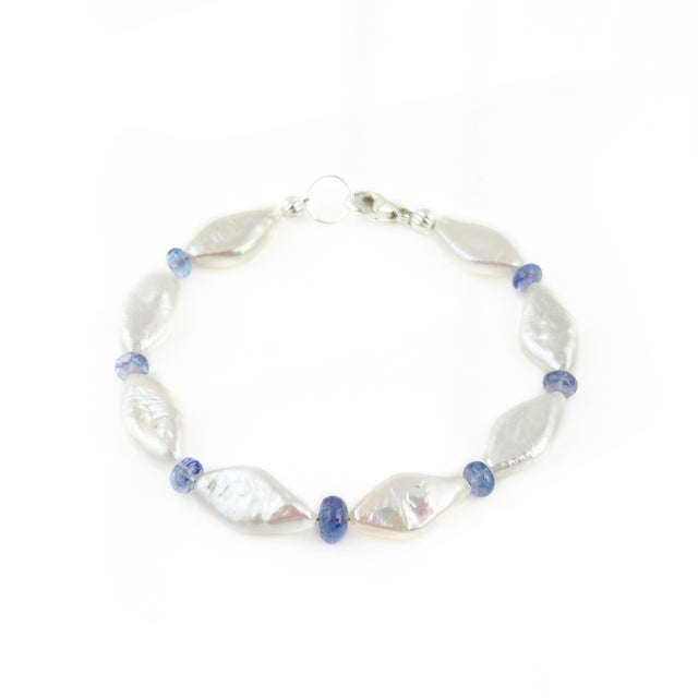 Diamond Shaped Pearl + Tanzanite Bead Bracelet