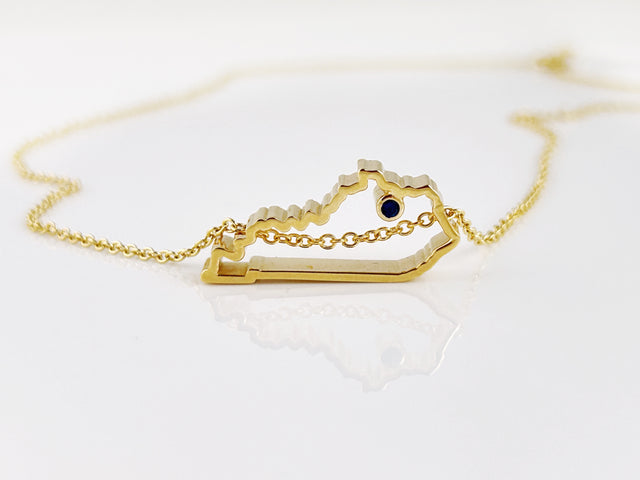 Gold Plated Kentucky Pendant Necklace with Sapphire