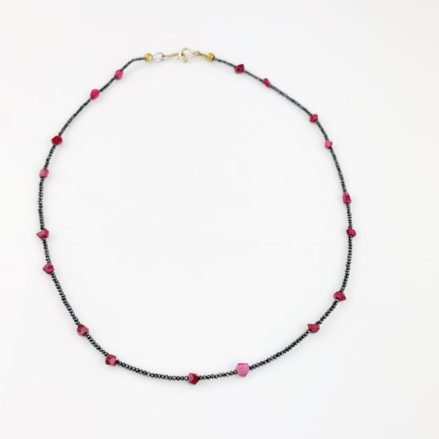 Black Diamond + Red Spinel Crystal Necklace
