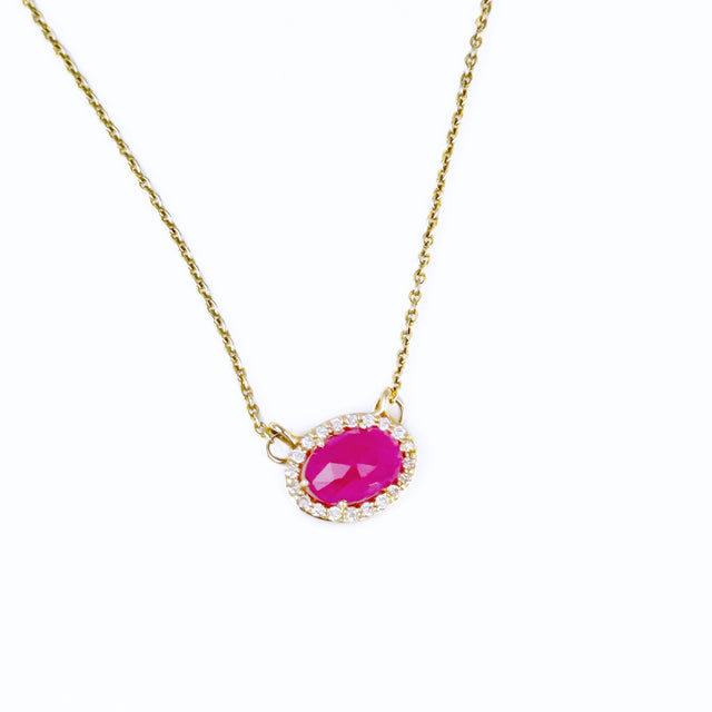 Ruby & Diamond Halo Necklace