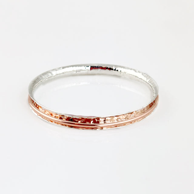 Hammered Copper + Sterling Bangle