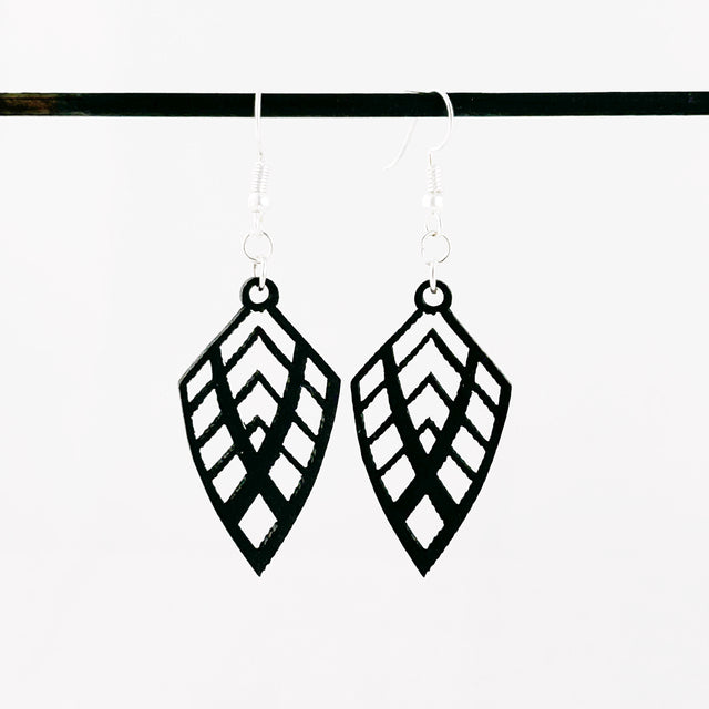 Black Wood Leaf Earrings