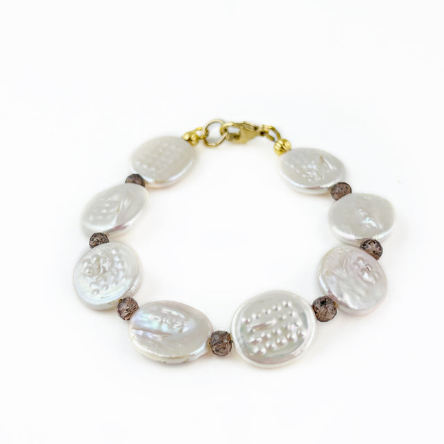 "Braille" Coin Pearl + Garnet Bead Bracelet