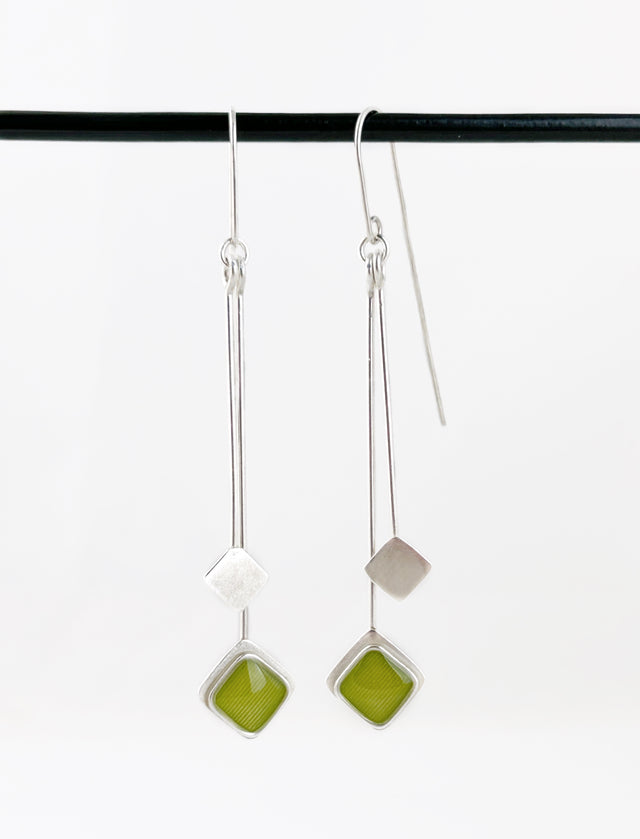 Long Tiny Chartreuse Chiclet Earrings