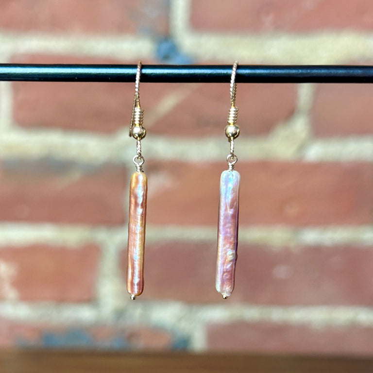 Lavender Pink Cultured Stick Pearl Earrings