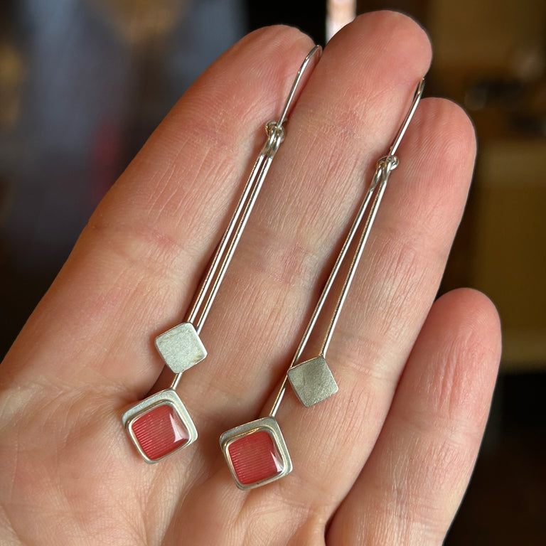 Long Tiny Pink Chiclet Earrings