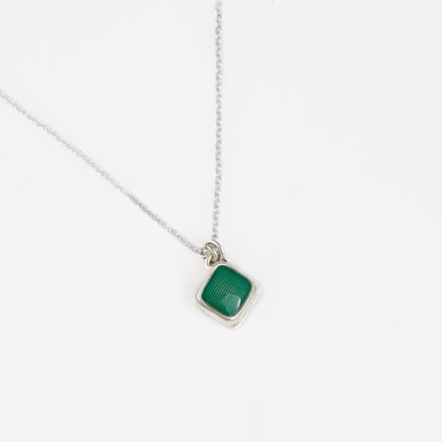 Tiny Teal Enamel Chiclet Pendant Necklace