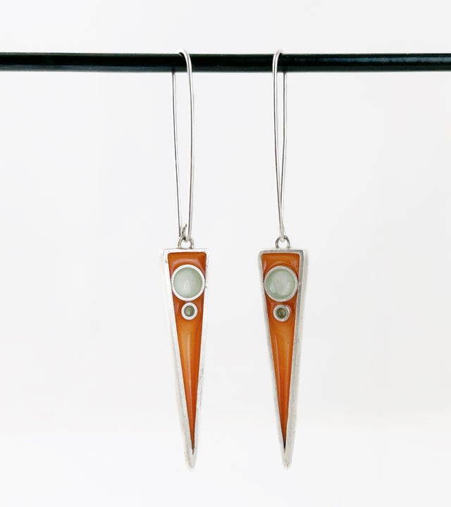 Orange + Grey-Green Triangle Earrings