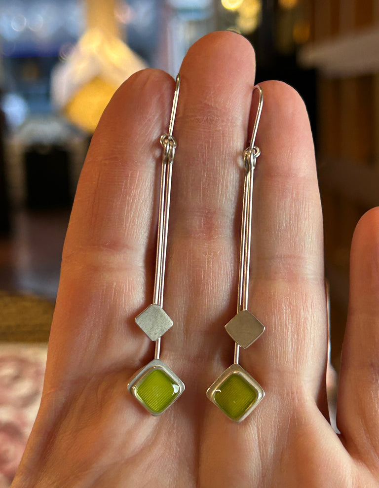 Long Tiny Chartreuse Chiclet Earrings