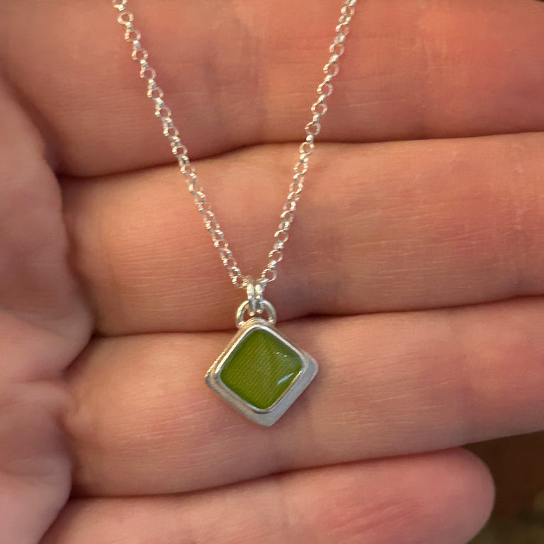 Tiny Chartreuse Enamel Chiclet Pendant Necklace