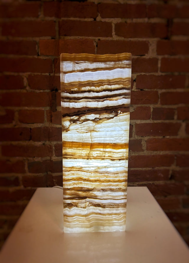 Medium Rustic Edge Amber Zebra Calcite Rectangle Lamp