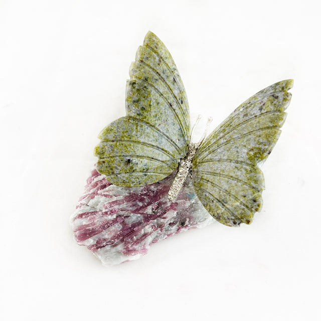 Serpentine Butterfly Carving with Pink Tourmaline