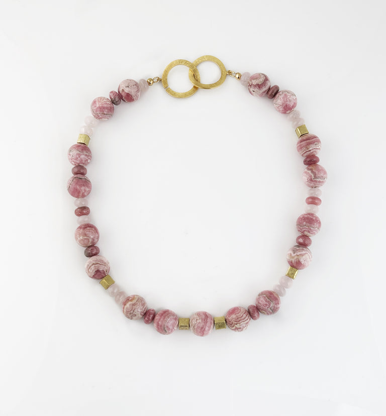 Rhodochrosite + Rose Quartz Bead Necklace
