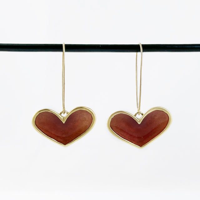 Golden Pink Enamel Heart Earrings