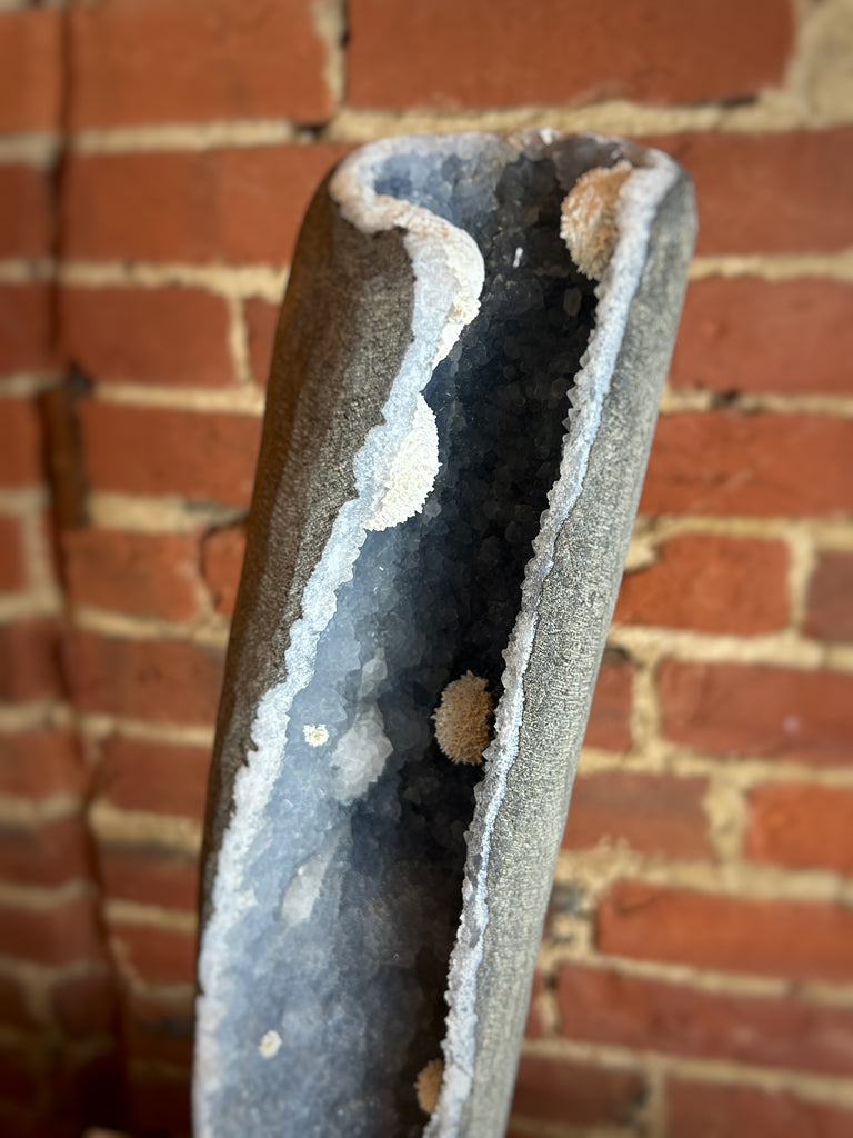 Okenite "Blooms" in Quartz Pillar Geode