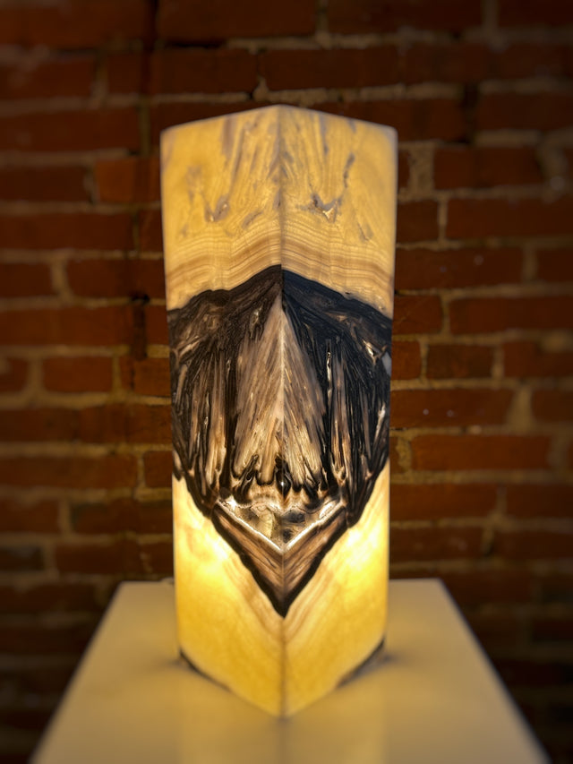 Large Butter Yellow + Black Calcite Rectangle Lamp