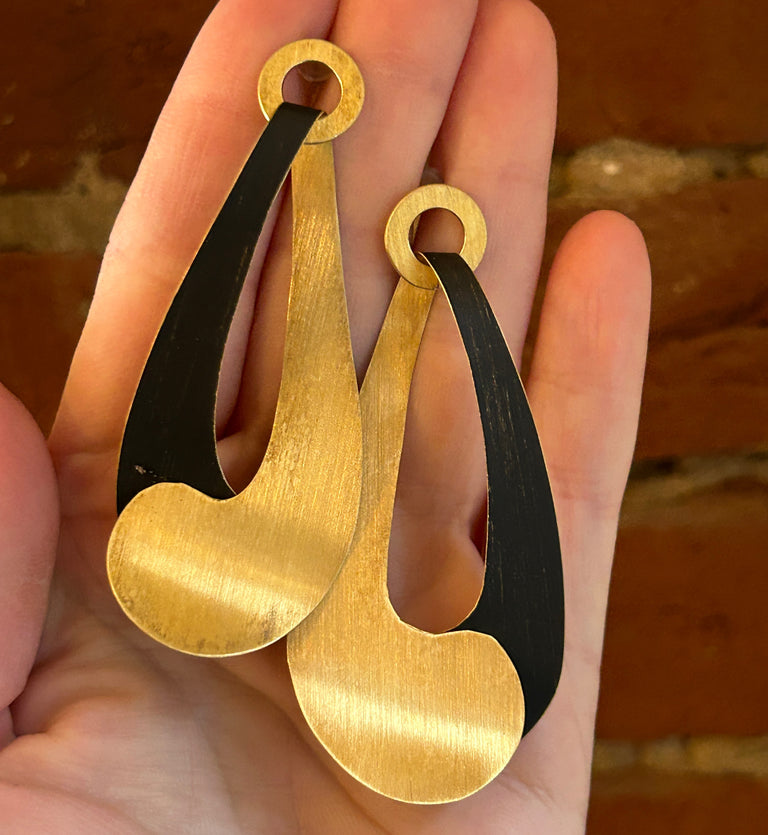 Medium Black + Yellow Double Buta Earrings