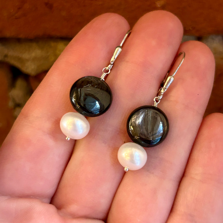 Pearl + Hypersthene Bead Earrings