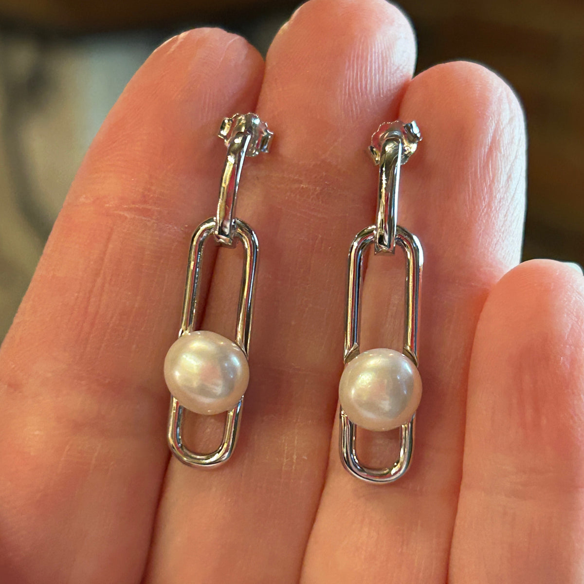 Pearl + Paperclip Earrings
