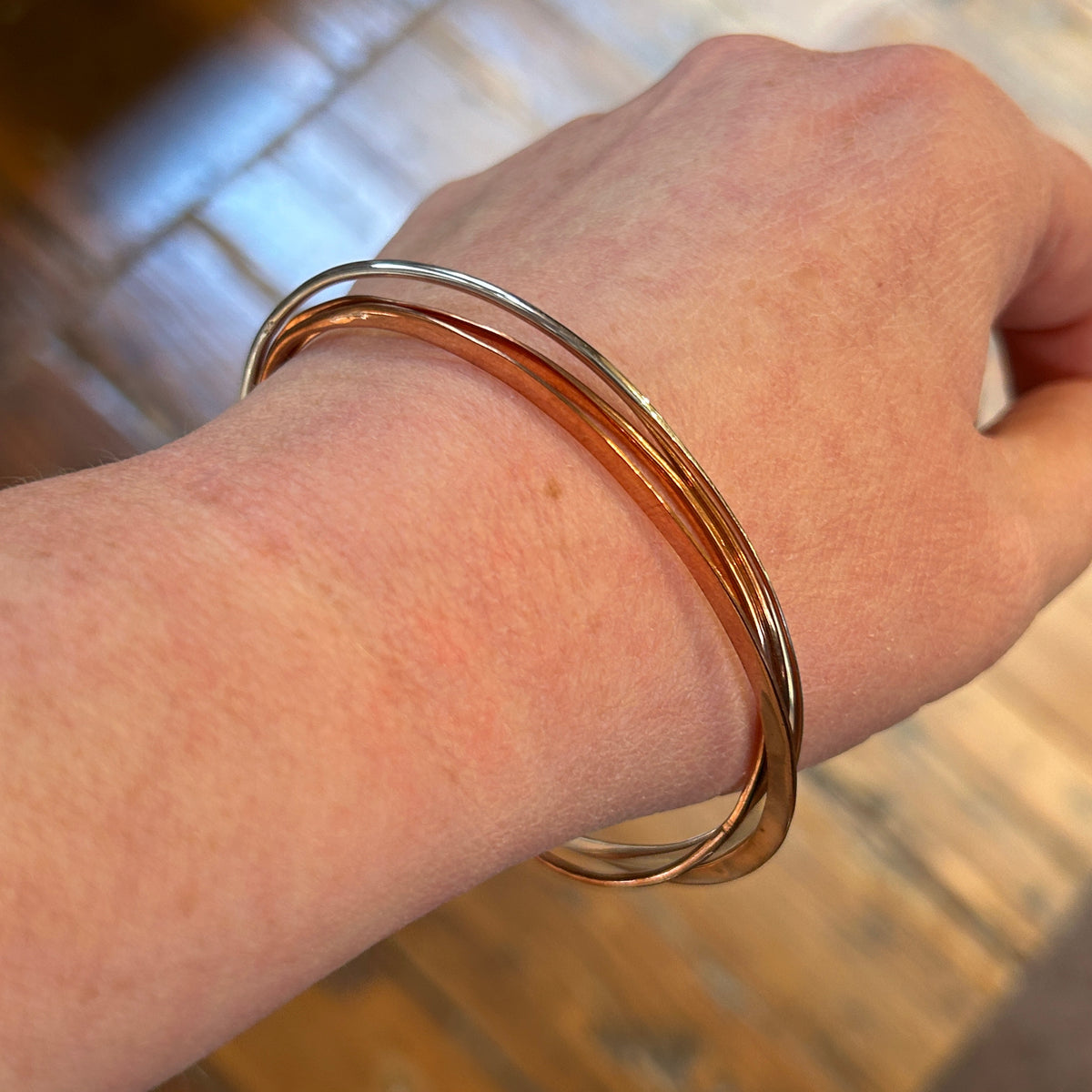 Interlocked Copper + Sterling Bangles