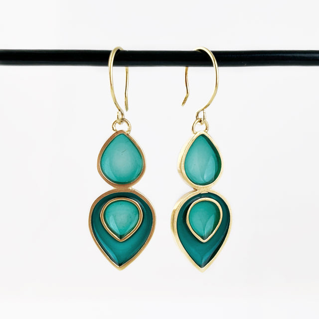 Golden Teal + Turquoise Enamel Petals Earrings