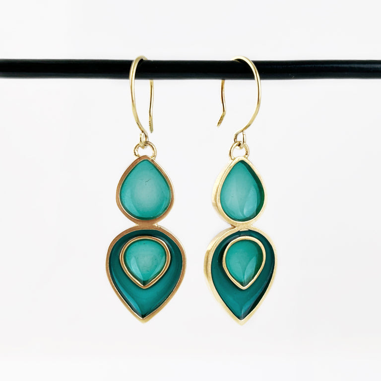 Golden Teal + Turquoise Enamel Petals Earrings