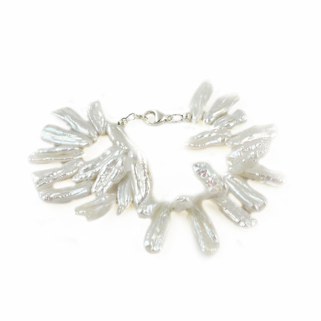 White Freshwater Feather Pearl Bracelet
