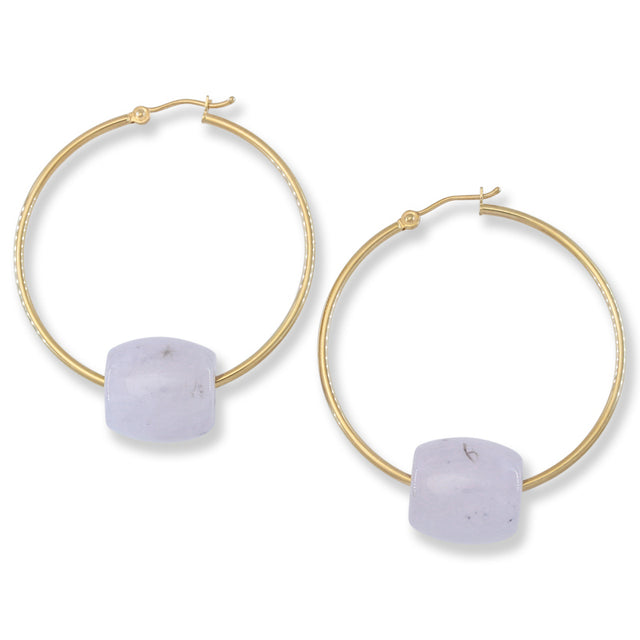 Lavender Jade Barrel on Gold Hoops
