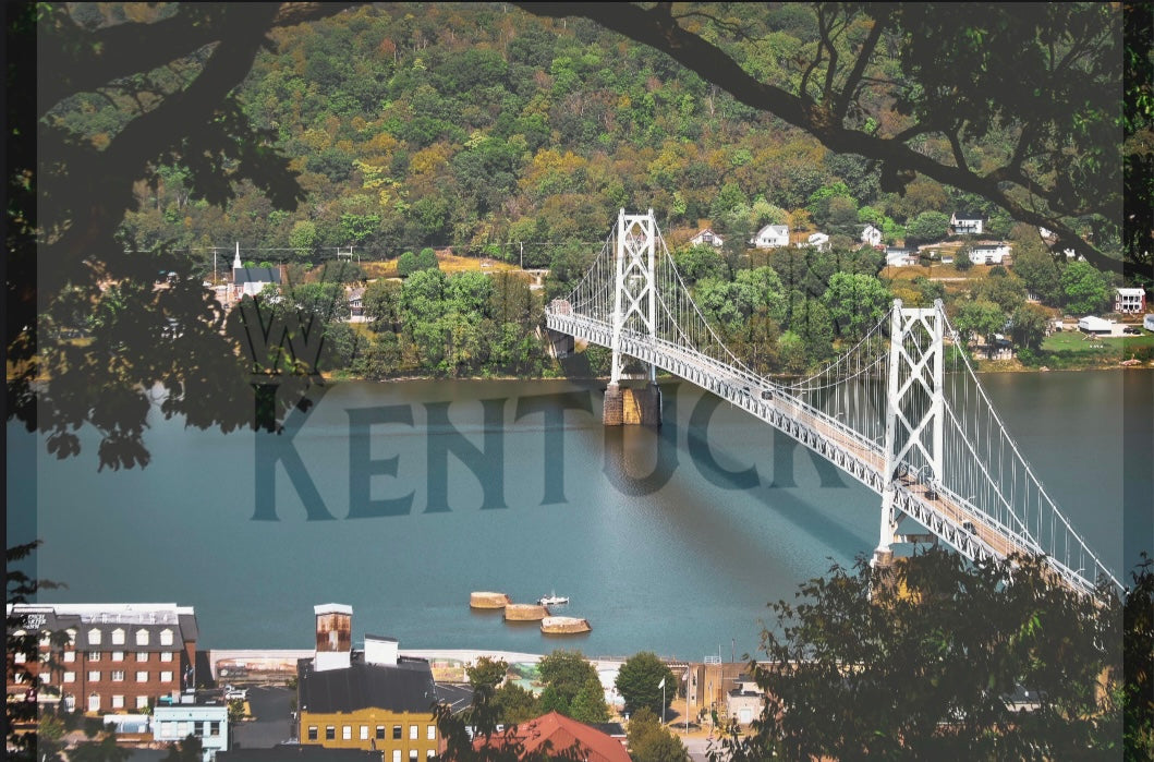 Historic downtown Maysville, Kentucky with Simon Kenton Bridge
