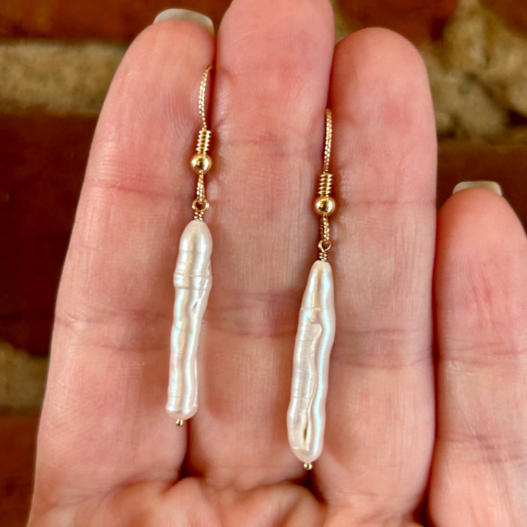 White Cultured Stick Pearl Earrings