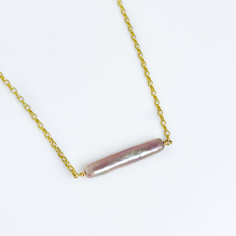 Lavender Pink Cultured Stick Pearl Necklace