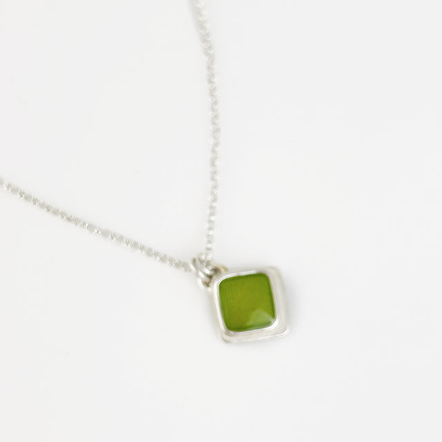 Tiny Chartreuse Enamel Chiclet Pendant Necklace