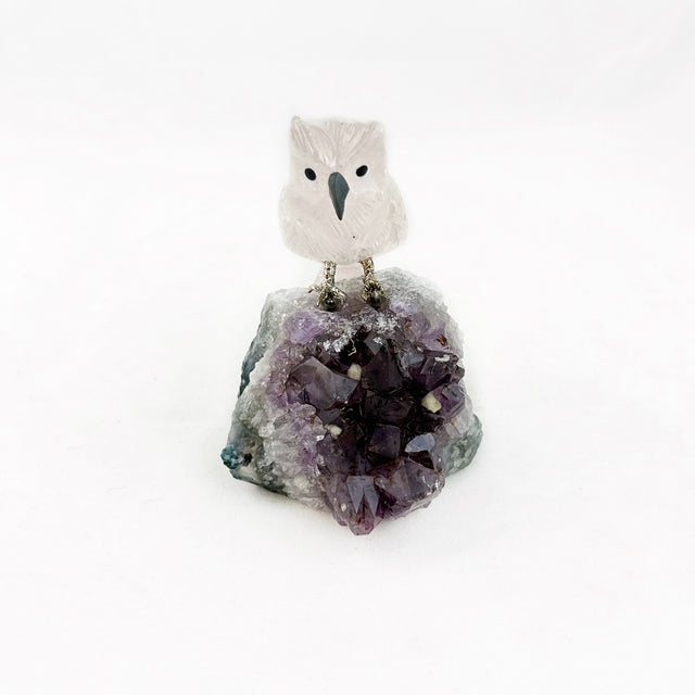 Rose Quartz Owl with Amethyst