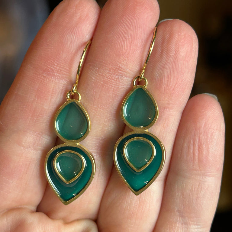 Golden Teal + Turquoise Enamel Petals Earrings