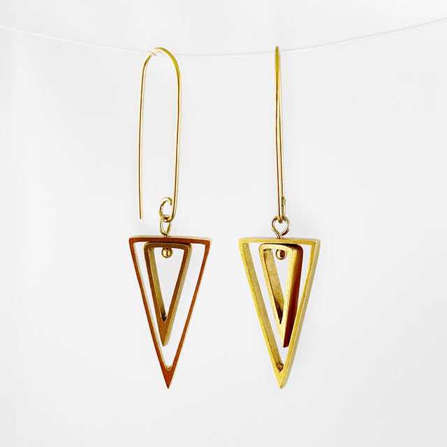 Gold Concentric Mobile Triangle Earrings