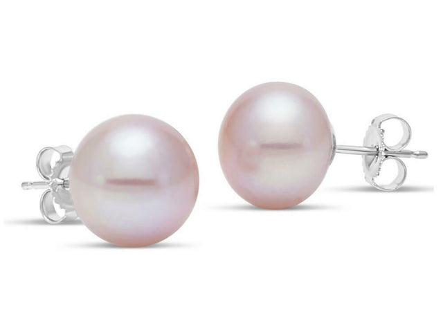 Pink Button Pearl Stud Earrings